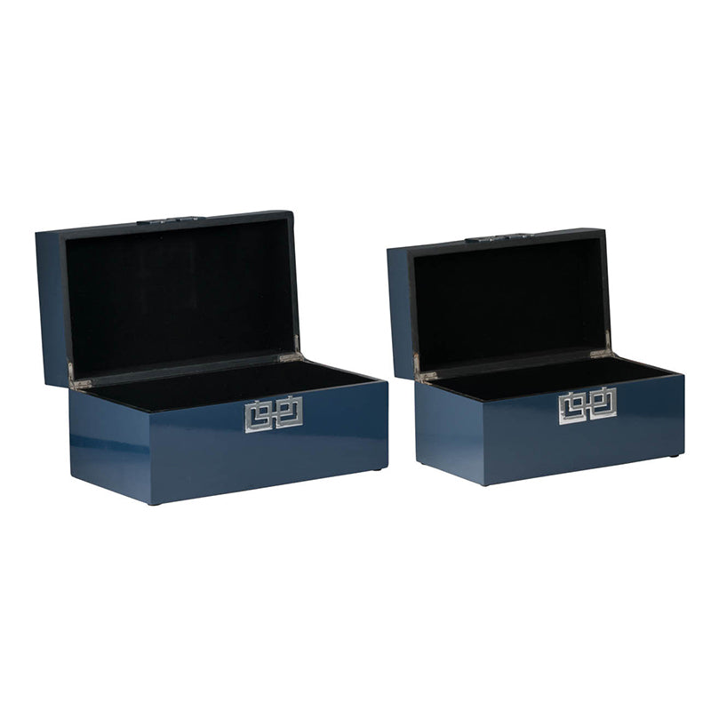 A&B Home / Decorative Jewelry Boxes Organize Modern Oriental Style Set of 2 Blue with Silver Patterns 13.6" x 11.4"