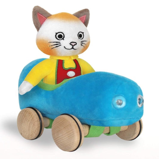 YOTTOY /  Richard Scarry Collection | Huckle Cat Soft Toy with Busytown Blue Car - 2 in 1 Toy