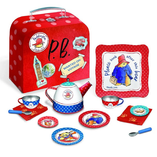 YOTTOY /  Paddington Bear Collection | 14-Piece Kids Tin Tea Set with Illustrations & Sturdy Carrying Case