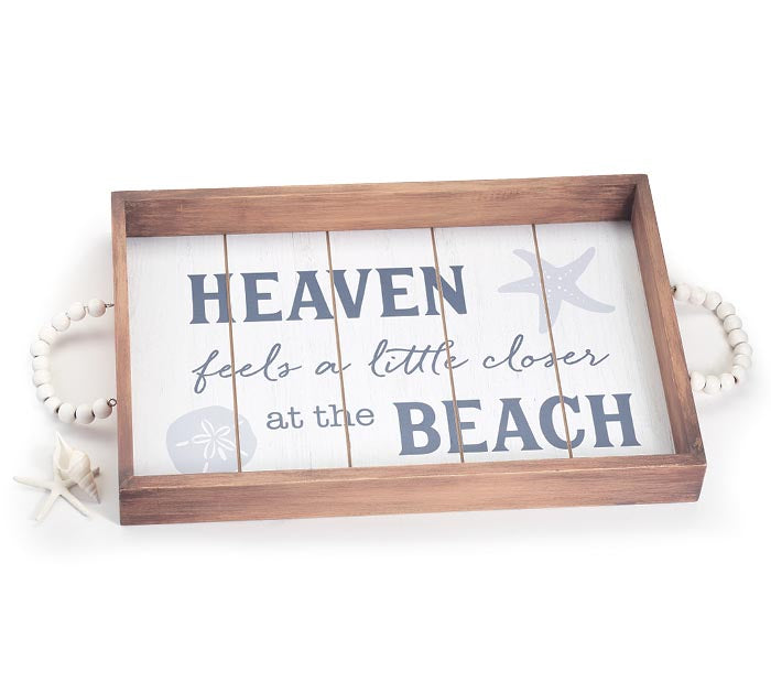 burton + Burton / WOODEN BEACH TRAY WITH BEADED HANDLES